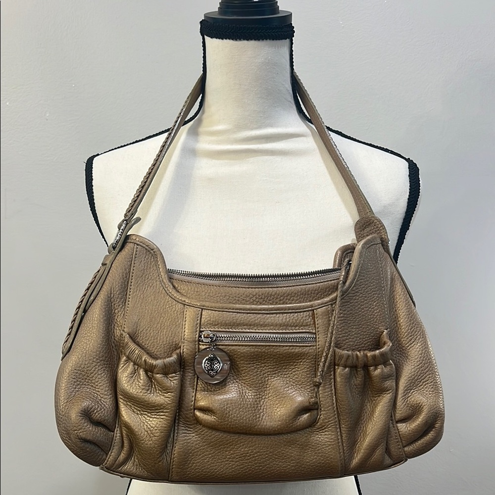 Brighton Equestrian Soft Gold Metallic Leather SAMANTHA Shoulder Bag